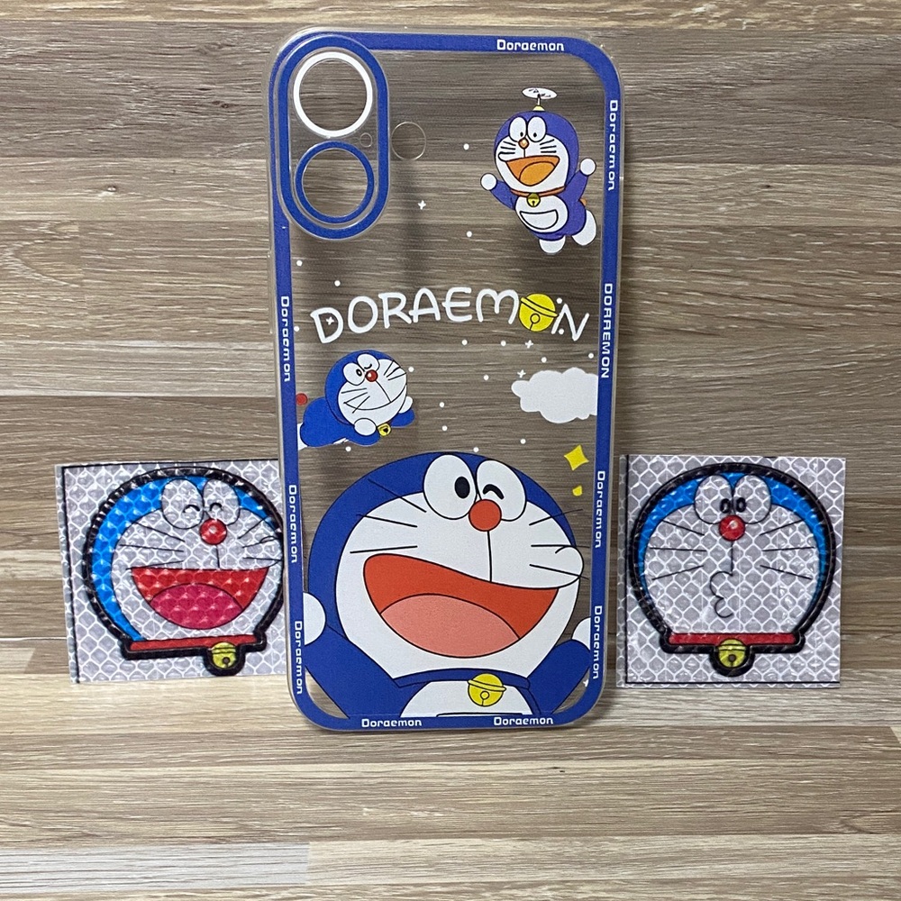Doraemon Clear iPhone 16 plus Case - Blue and White